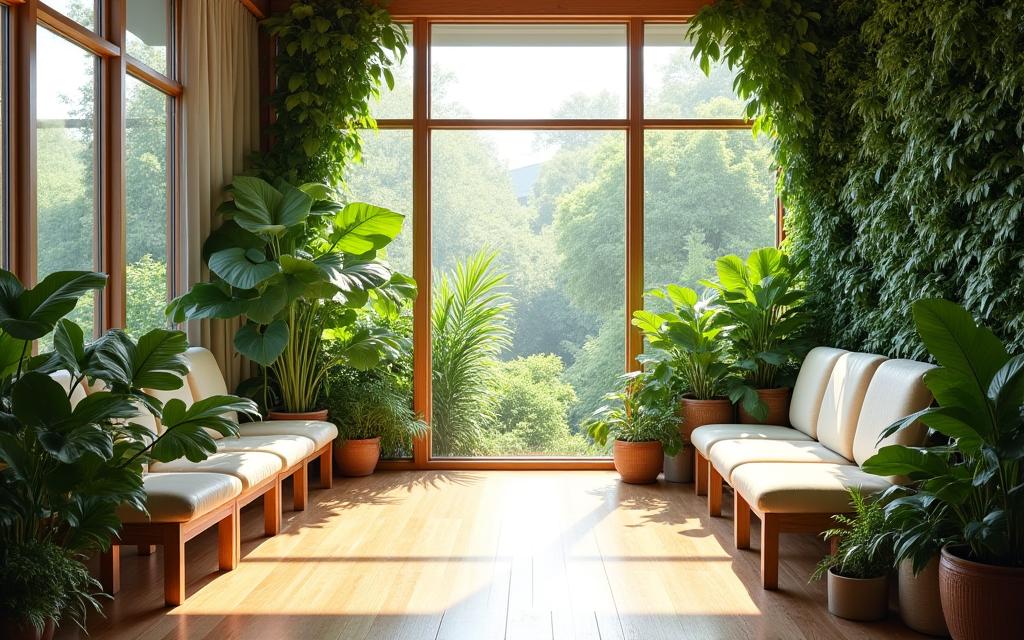 Diseño biophílico con plantas y materiales naturales